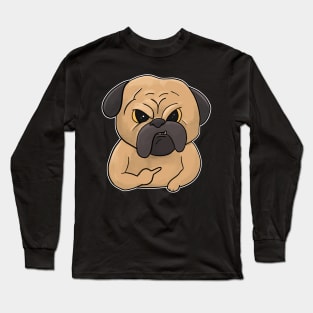 Grumpy Pug Dog Holding Middle Finger Boxer Long Sleeve T-Shirt